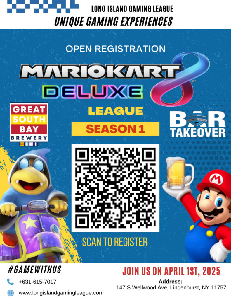 GSB LIGL Event Mario League Table Stand Flyer - 1 – Going Local Long Island Mario Kart